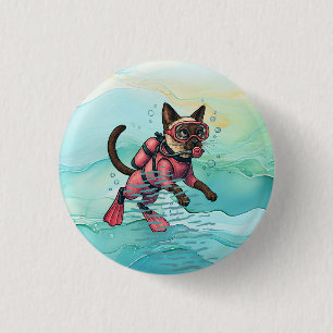 Chapa Redonda De 2,5 Cm Scuba Cat está buceando bajo el agua