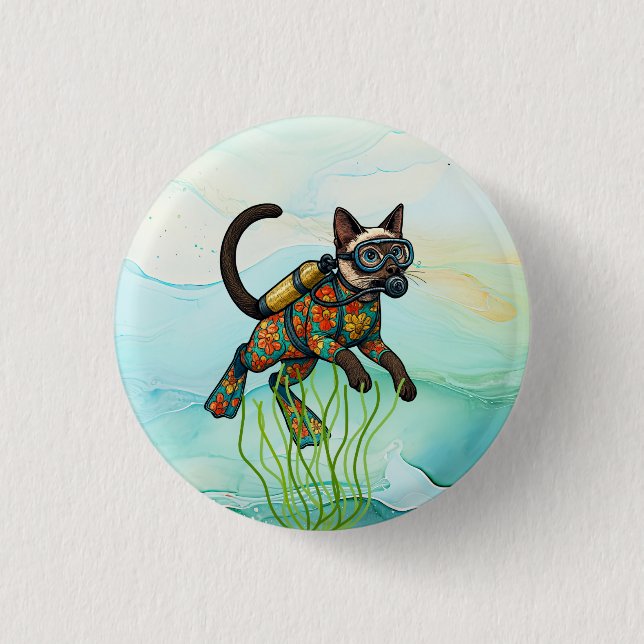 Chapa Redonda De 2,5 Cm Scuba Cat is diving  Underwater  (Anverso)