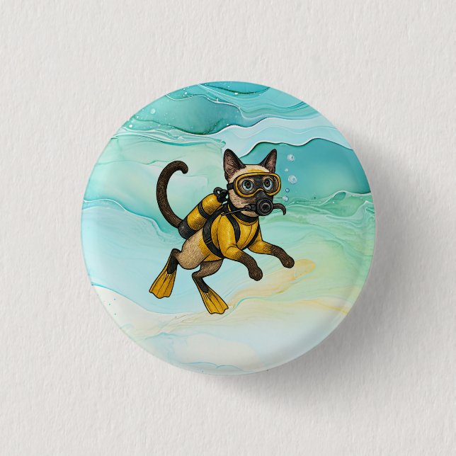 Chapa Redonda De 2,5 Cm Scuba Cat is diving  Underwater  (Anverso)