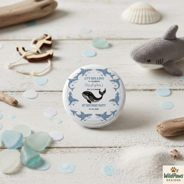 Chapa Redonda De 2,5 Cm Sea Animals Shark 1st Birthday | Under the Sea  (Sea Animals Shark 1st Birthday | Under the Sea Button
)
