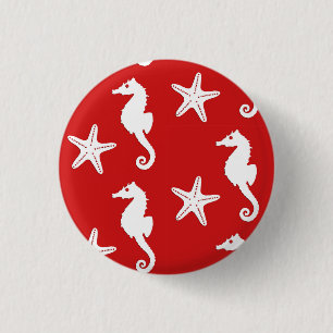 Chapa Redonda De 2,5 Cm Seahorse y estrellas de mar - rojo coralino y