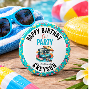 Chapa Redonda De 2,5 Cm Segundo cumpleaños del Fiesta de la piscina de ver