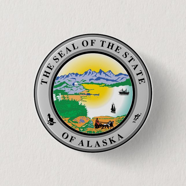 Chapa Redonda De 2,5 Cm Sello estatal de Alaska (Anverso)