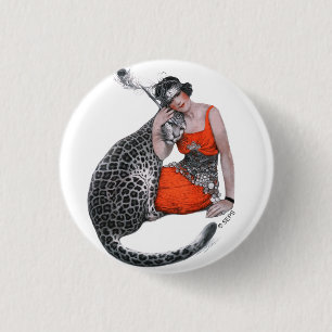 Chapa Redonda De 2,5 Cm Señora y leopardo