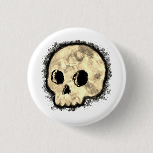 Chapa Redonda De 2,5 Cm Sepia Doted Halftone Skull Watercolor
