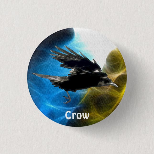Chapa Redonda De 2,5 Cm Serie de Aves Silvestres de FLYING CROW Raven (Anverso)