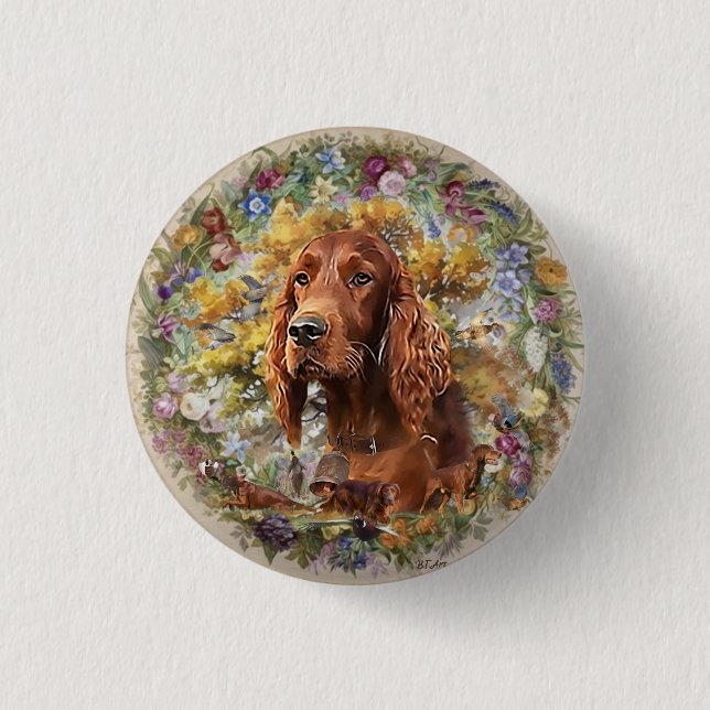 Chapa Redonda De 2,5 Cm Setter irlandés - Perro de pájaro ultravioleta (Anverso)