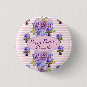 Chapa Redonda De 2,5 Cm Shabby Pink Rose Floral Tea Fiesta Purple