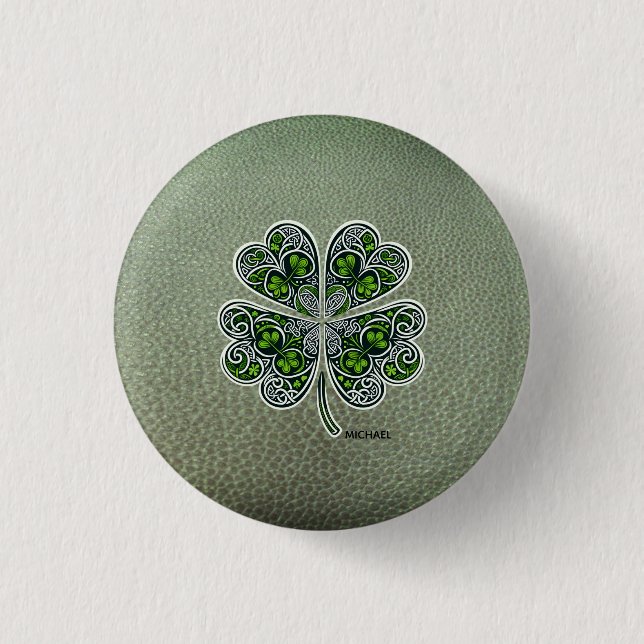 Chapa Redonda De 2,5 Cm Shamrock Colover  St.Patrick`s Day Green Leather  (Anverso)