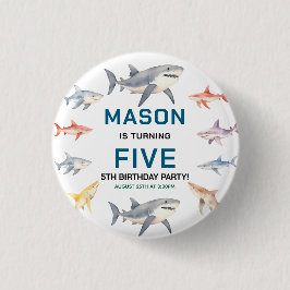 Chapa Redonda De 2,5 Cm Shark Splash 5th Birthday Party | Cute Ocean Kids