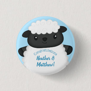 Chapa Redonda De 2,5 Cm Sheep Baby Shower Blue