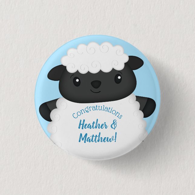 Chapa Redonda De 2,5 Cm Sheep Baby Shower Blue (Anverso)