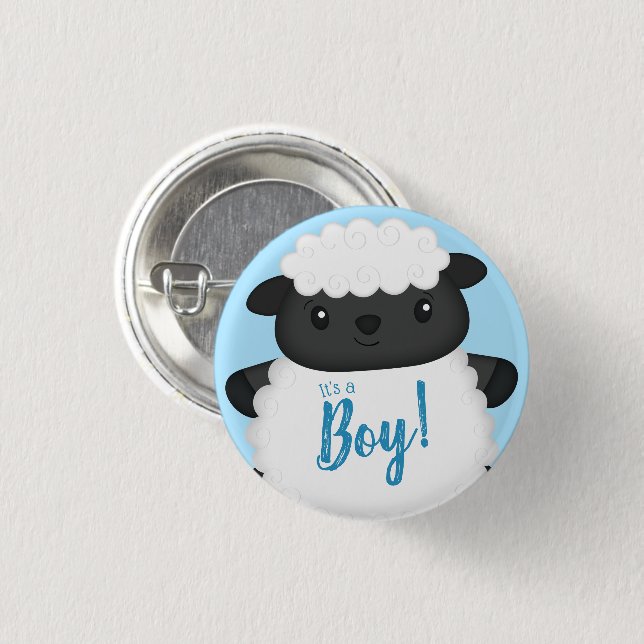 Chapa Redonda De 2,5 Cm Sheep Baby Shower Farm Blue Boy (Anverso y reverso)