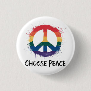 Chapa Redonda De 2,5 Cm Signo de paz arcoiris con texto "Elegir paz"