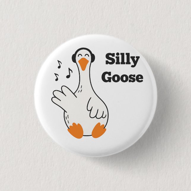 Chapa Redonda De 2,5 Cm Silly Goose Wearing Headphones – Cute Funny Goose (Anverso)
