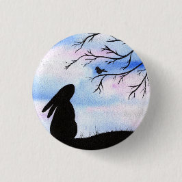 Chapa Redonda De 2,5 Cm Silueta de color de agua de bonito Bunny & Bird