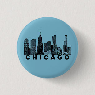 Chapa Redonda De 2,5 Cm Silueta del horizonte de Chicago