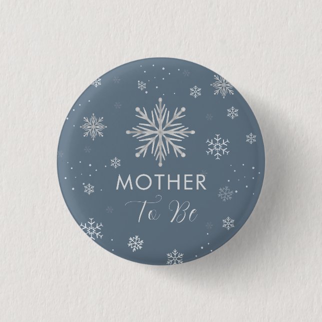 Chapa Redonda De 2,5 Cm Silver Blue Snowflake Mother To Be Baby Shower  (Anverso)