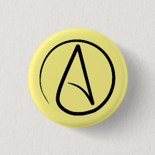 Chapa Redonda De 2,5 Cm Símbolo ateo: negro sobre amarillo claro
