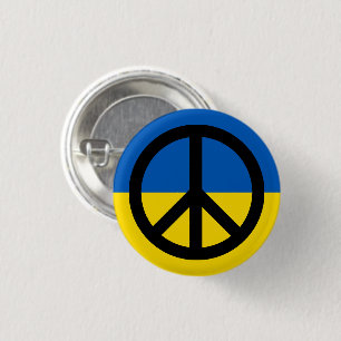 Chapa Redonda De 2,5 Cm Símbolo de paz negro con bandera de Ucrania contra