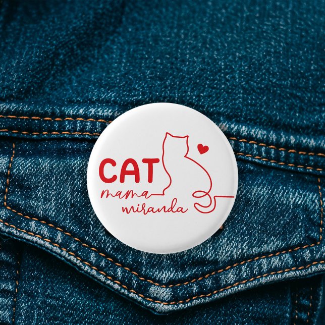Chapa Redonda De 2,5 Cm Simple Red Heart Cat Mom Mothers Day (Subido por el creador)