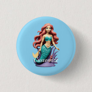 Chapa Redonda De 2,5 Cm Sirena pelirroja linda Thunder_Cove