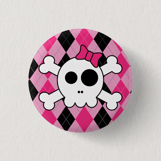 Chapa Redonda De 2,5 Cm Skully y Argyle lindos (Anverso)