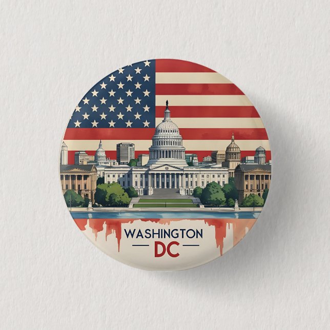 Chapa Redonda De 2,5 Cm Skyline de Washington DC (Anverso)