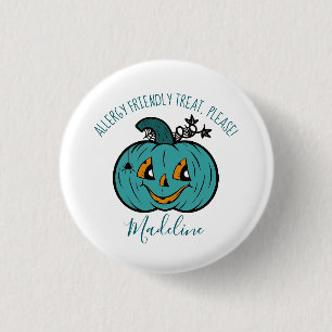 Chapa Redonda De 2,5 Cm Smiling Teal Pumpkin Allergy Trick or Treat Button