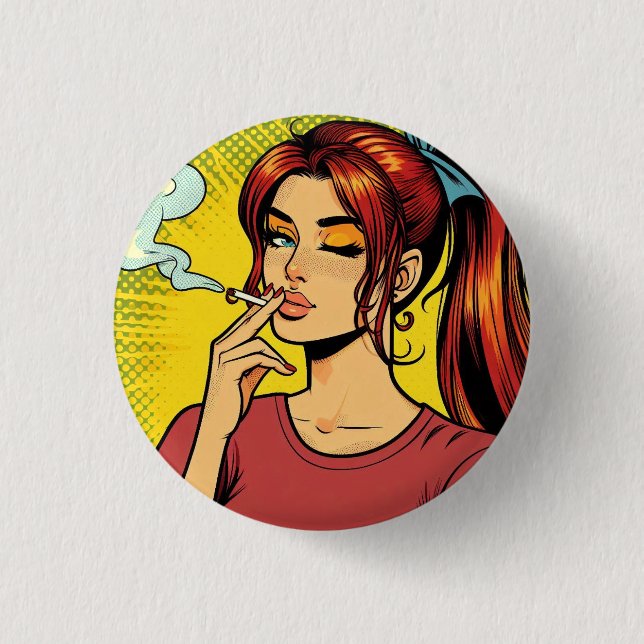 Chapa Redonda De 2,5 Cm Smoking lovers | Pop art | Girl Stoner | Cigarette (Anverso)