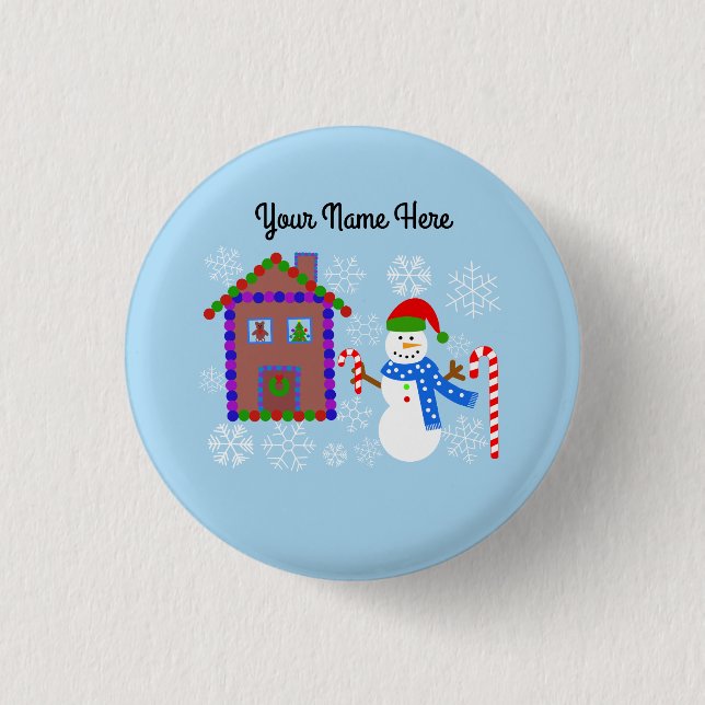 Chapa Redonda De 2,5 Cm Snowman y House #1 Button (Anverso)
