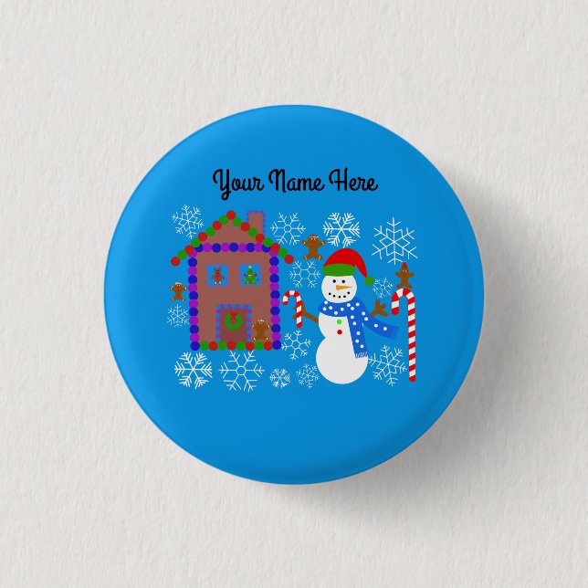 Chapa Redonda De 2,5 Cm Snowman y House #2 Button (Anverso)