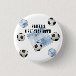 Chapa Redonda De 2,5 Cm Soccer First Year Down Birthday Party