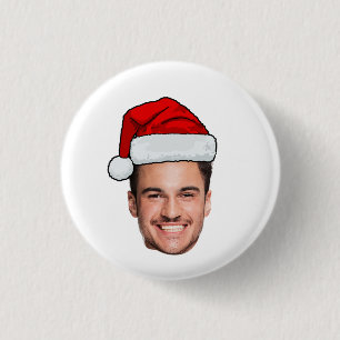 Chapa Redonda De 2,5 Cm Sombrero de Santa Foto de Cara Personalizada Navid