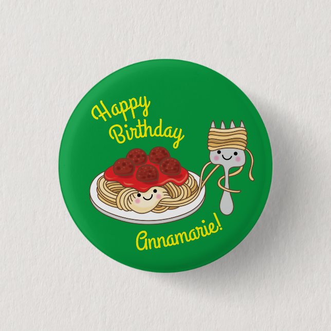 Chapa Redonda De 2,5 Cm Spaghetti Kids Birday Fiesta Meatball (Anverso)