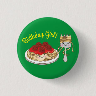 Chapa Redonda De 2,5 Cm Spaghetti Kids Birday Fiesta Meatball