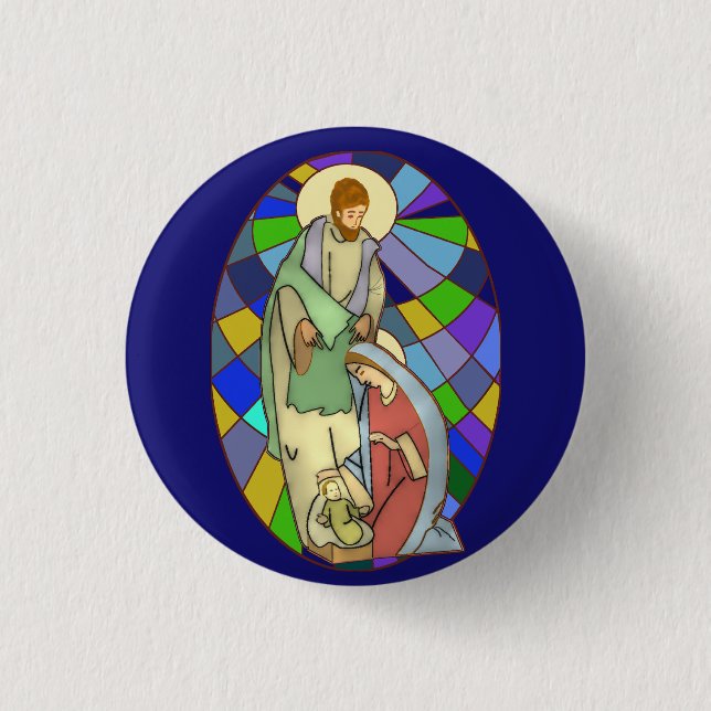 Chapa Redonda De 2,5 Cm Stained Glass Nativity  (Anverso)