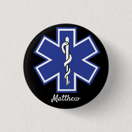 Chapa Redonda De 2,5 Cm Star of Life EMS EMT - Nombre editable