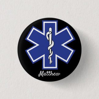 Chapa Redonda De 2,5 Cm Star of Life EMS EMT - Nombre editable
