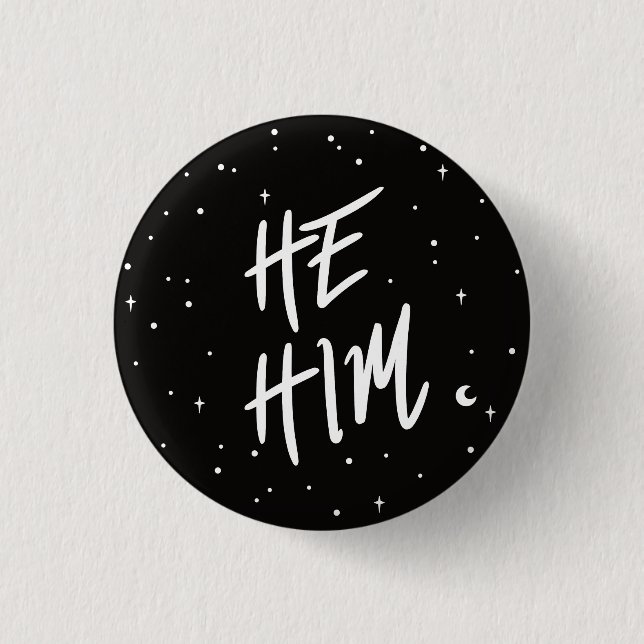 Chapa Redonda De 2,5 Cm Stars He/Him Pronouns (Anverso)