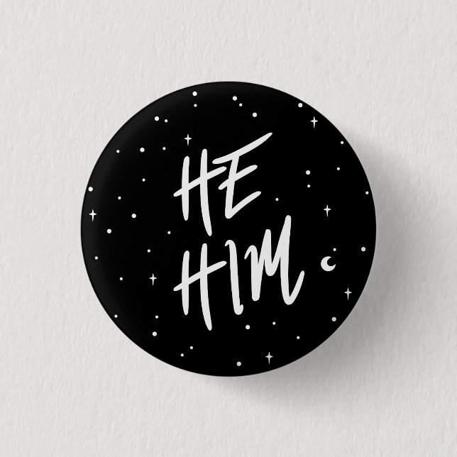Chapa Redonda De 2,5 Cm Stars He/Him Pronouns (Anverso)