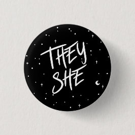 Chapa Redonda De 2,5 Cm Stars They/She Pronouns