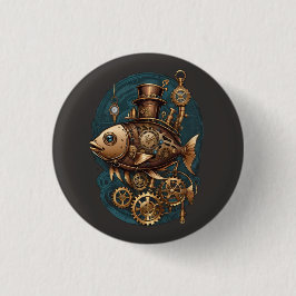 Chapa Redonda De 2,5 Cm Steampunk Fish Vintage Retro Style