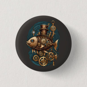Chapa Redonda De 2,5 Cm Steampunk Fish Vintage Retro Style