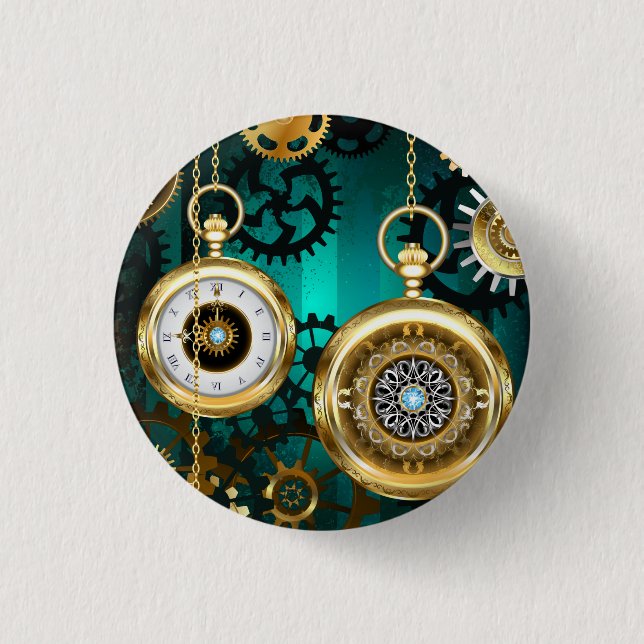 Chapa Redonda De 2,5 Cm Steampunk Jewelry Watch sobre un fondo verde (Anverso)