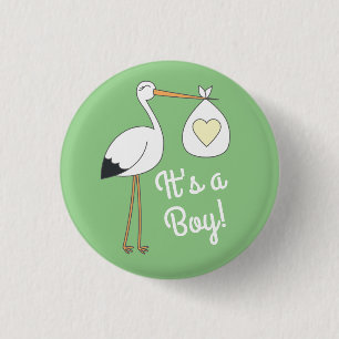 Chapa Redonda De 2,5 Cm Stork Baby Shower Green Spring