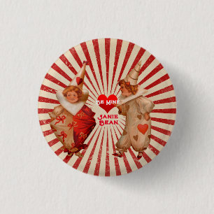 Chapa Redonda De 2,5 Cm Stripes and Vintage Valentine Clowns with Heart