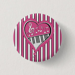 Chapa Redonda De 2,5 Cm Stylish Piano Music Notes in Pink, Black and White