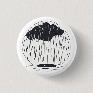 Chapa Redonda De 2,5 Cm Stylized Rain Cloud with Falling Rain and Puddle