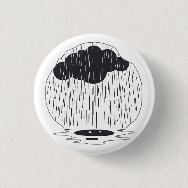 Chapa Redonda De 2,5 Cm Stylized Rain Cloud with Falling Rain and Puddle (Anverso)